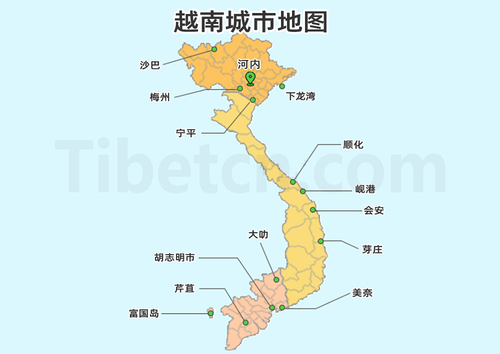 越南城市分布地图 越南城市分布地图