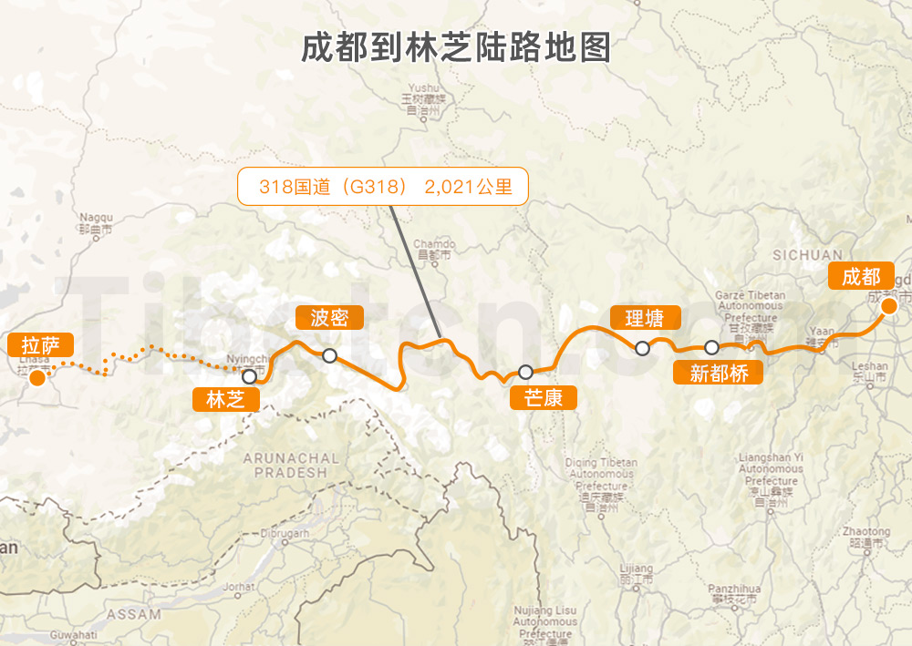 成都到林芝陆路图 成都到林芝陆路图