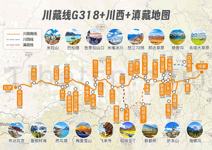【川藏线地图】2025中国川藏线旅游地图及川藏景点地图全图（高清版）