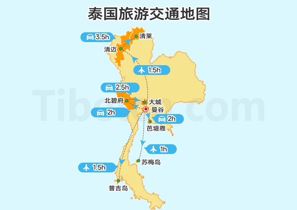 泰国国内交通时间地图