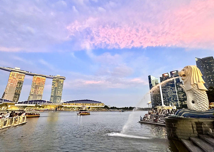 鱼尾狮和滨海湾的繁华天际线
