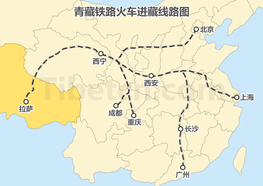 青藏铁路火车进藏线路图