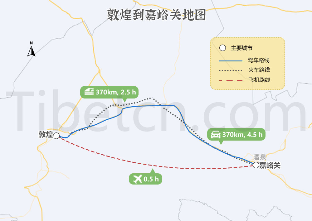 敦煌到嘉峪關交通地圖