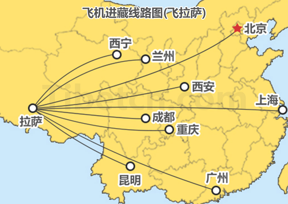 飞机进藏线路图(飞拉萨)