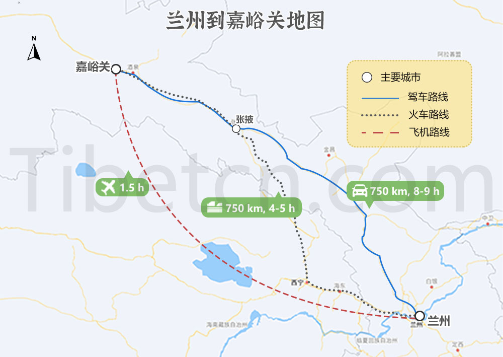 蘭州到嘉峪關交通地圖