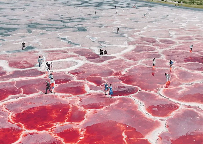 腾格里沙漠五彩湖泊