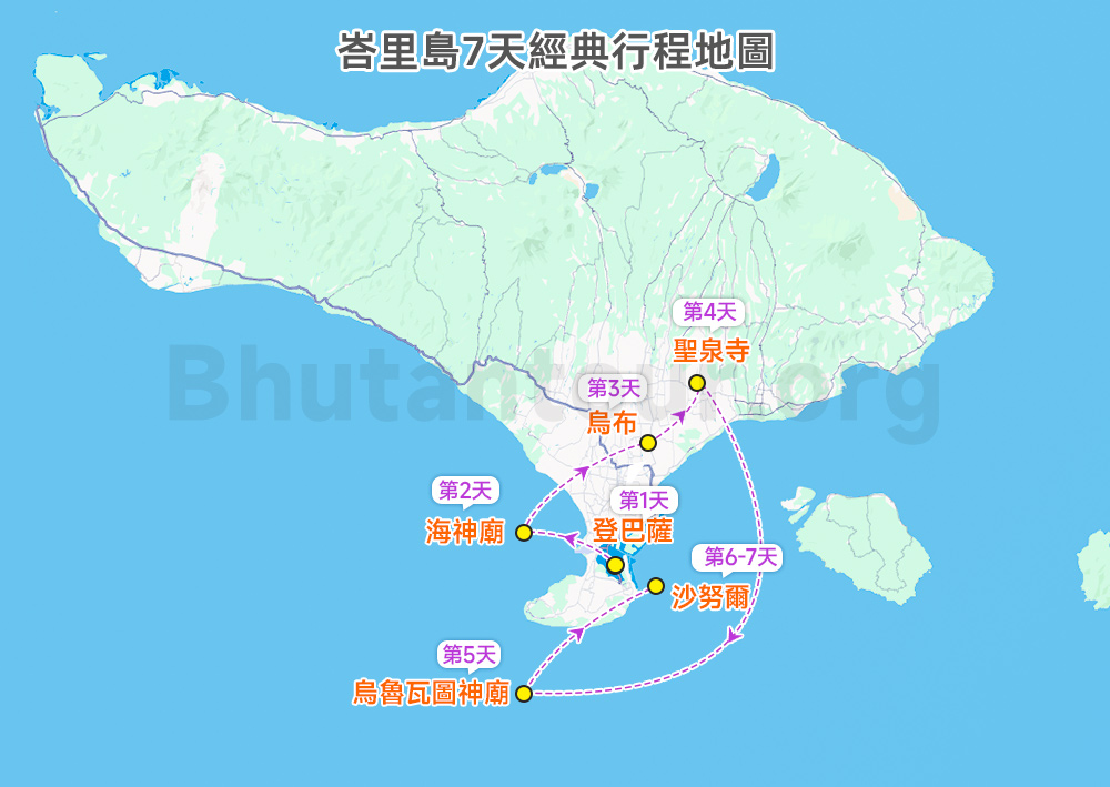 峇里島7天經典行程地圖
