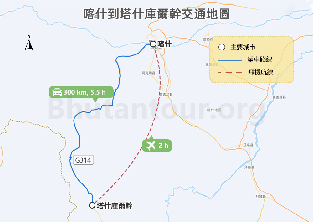 喀什到塔什庫爾幹交通地圖