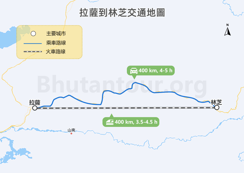拉薩到林芝交通地圖