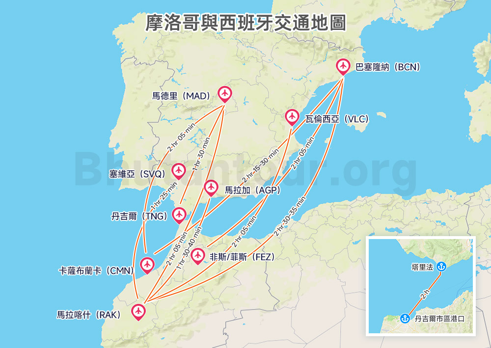 摩洛哥與西班牙交通地圖