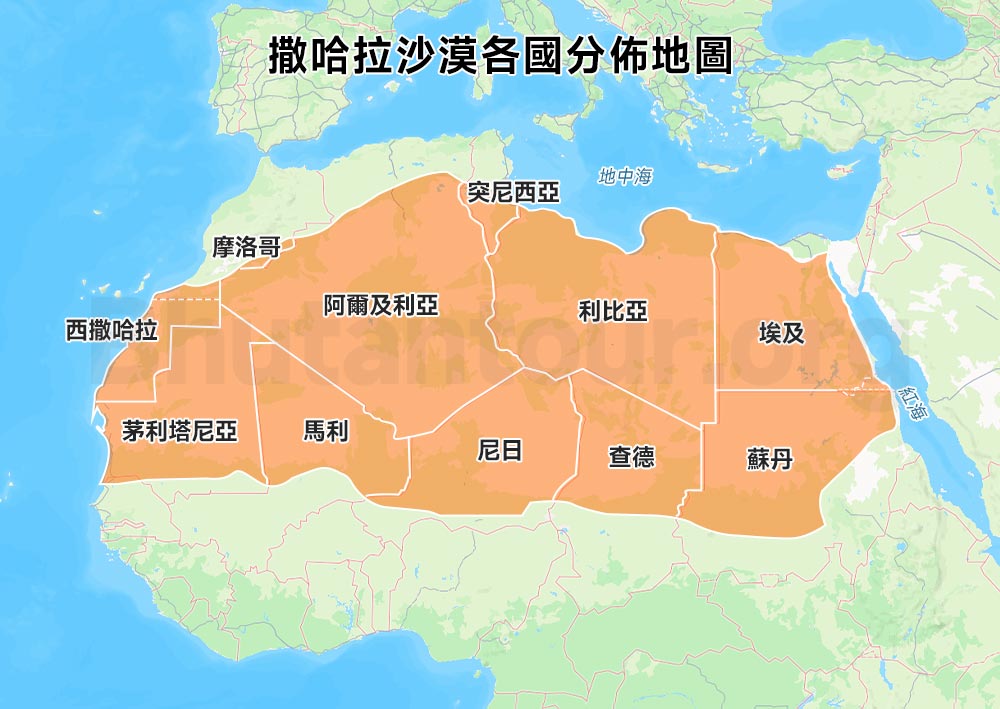 撒哈拉沙漠各國分布地圖