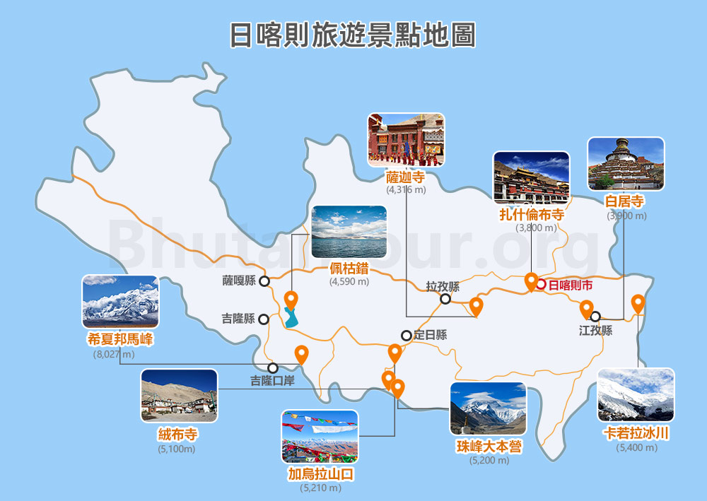 日喀則旅遊景點地圖