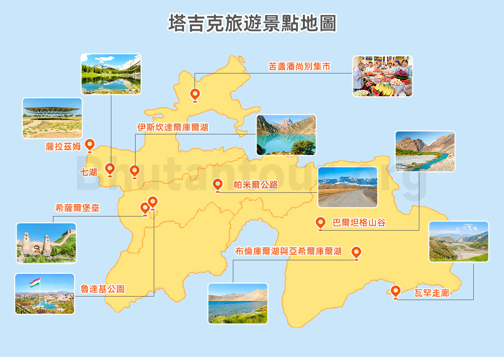 塔吉克旅遊景點地圖
