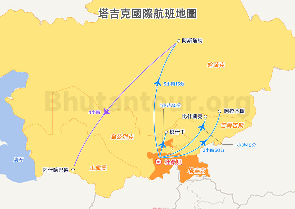 塔吉克國際航班地圖