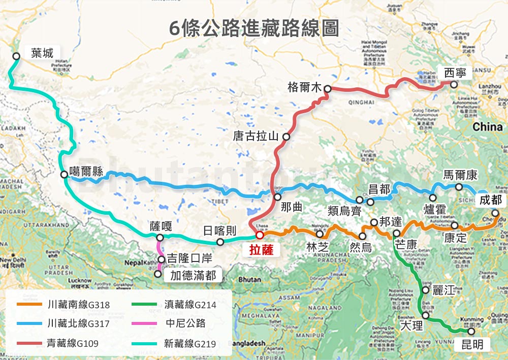 西藏進藏公路地圖