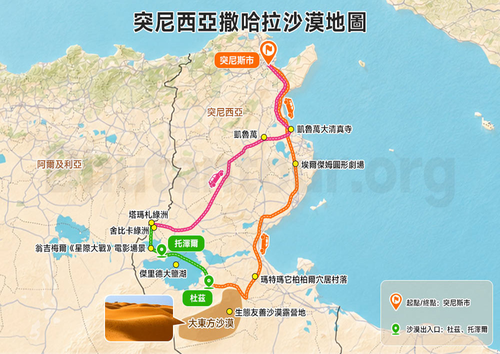 突尼西亞撒哈拉沙漠地圖