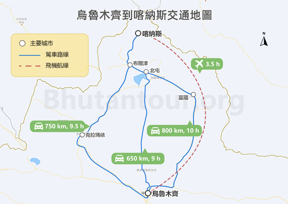 烏魯木齊到喀納斯交通地圖