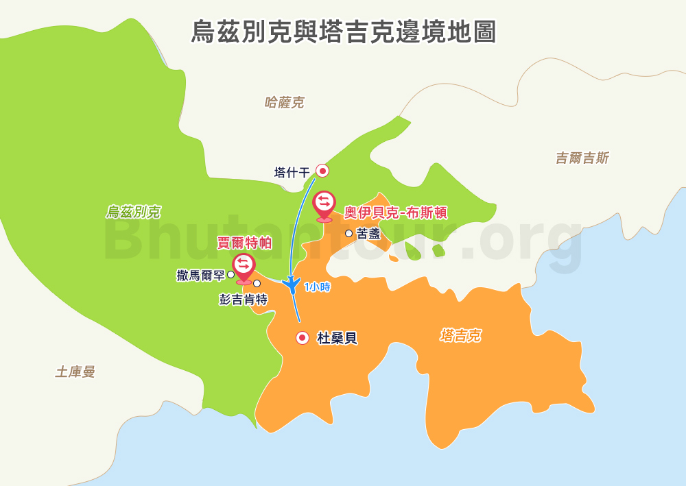 烏茲別克與塔吉克邊境地圖